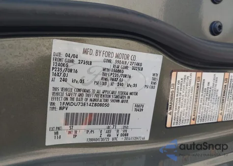 2004 Ford Explorer Nbx/Xlt z USA, uszkodzony, nr VIN 1FMDU73E14ZB08050